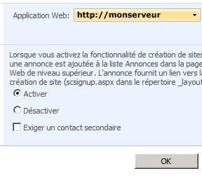 Case d’option de l’application Web : activée