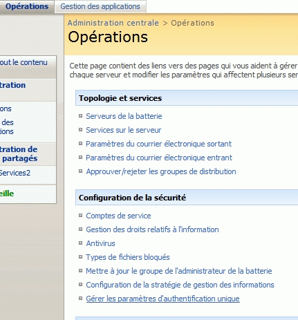 Gérer l’authentification unique dans l’administration centrale : opérations