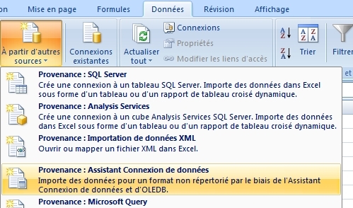 Services Excel : création d’une connexion