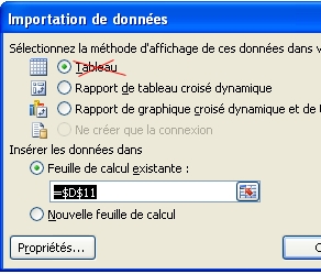 Excel Services : boîte de dialogue Importer des données