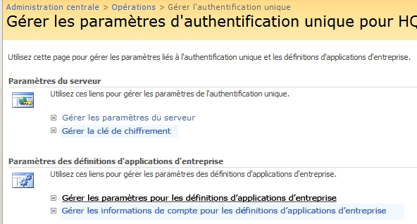 Fenêtre Gérer la configuration de l’authentification unique