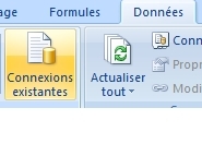 Services Excel : bouton Connexions existantes
