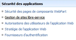 Boîte de dialogue Gestion de sites libre-service