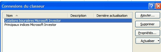 Services Excel : Boîte de dialogue Propriétés de connexion