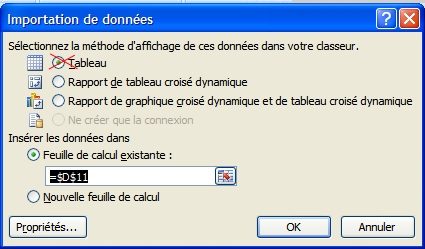 Fenêtre Importer des données de configuration