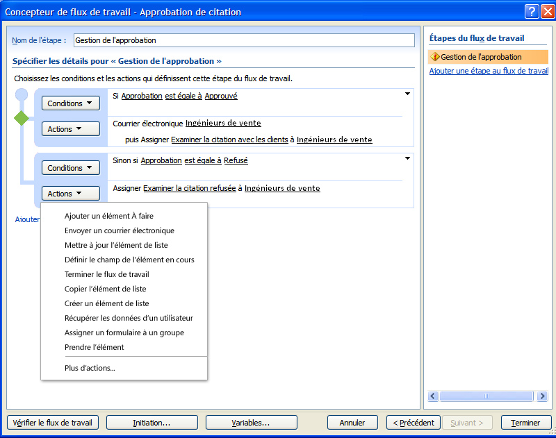 Création de flux de travail Windows SharePoint Services