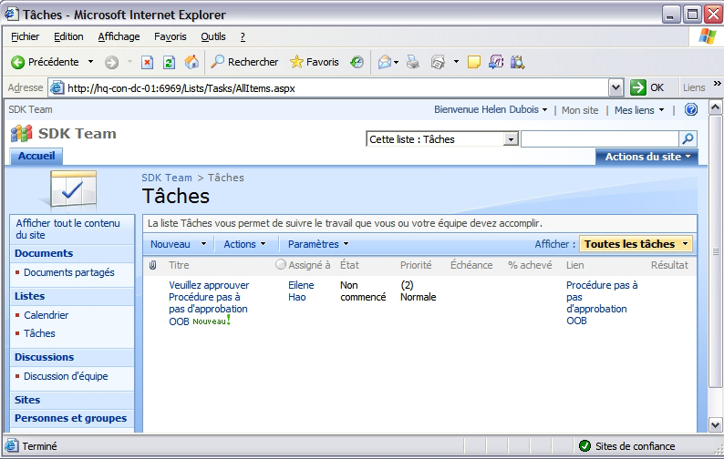 Flux de travail Office SharePoint Server : tâches