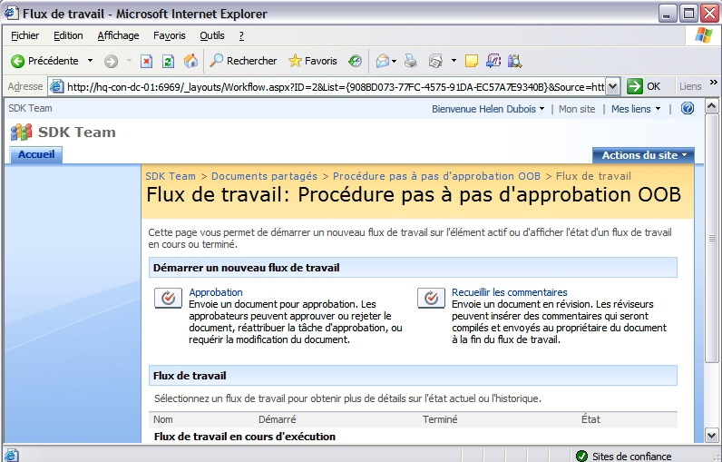 Définition de flux de travail Windows SharePoint Services