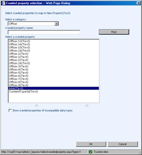 Sélection de propriété analysée : boîte de dialogue de la page Web