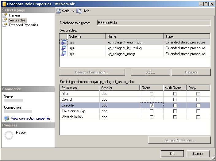 Page de propriétés du rôle de base de données