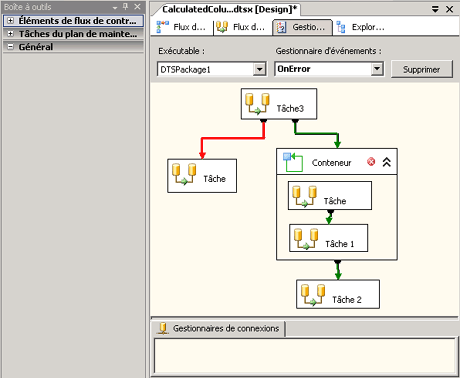 Onglet Gestionnaires d'événements du Concepteur SSIS