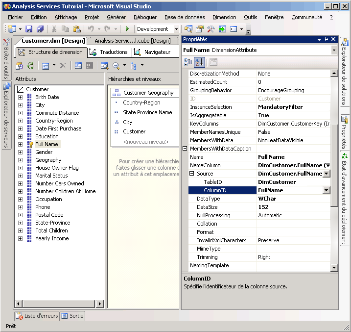 Hiérarchie d'attribut Client et modification de ColumnID