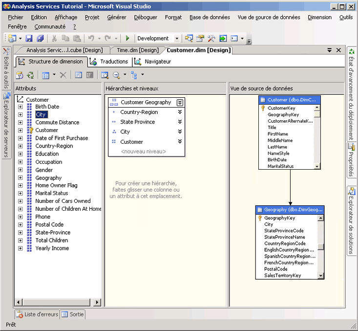 Dimension Client modifiée dans le Concepteur de dimensions