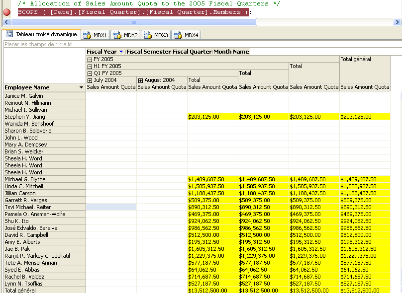 Valeur calculée pour le membre T1 AF 2005