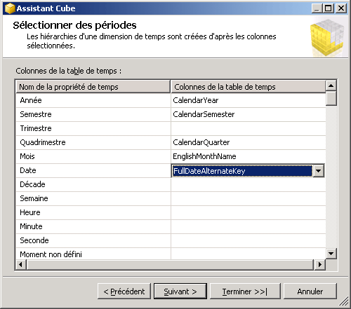 Assistant Cube : Sélectionner des périodes