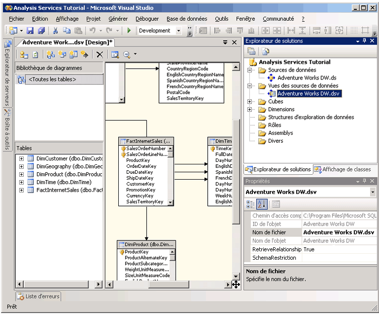Vue de la source de données Adventure Works DW
