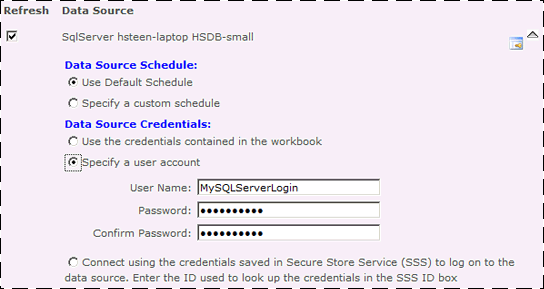 Options de source de données dans une page de définition de la planification