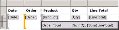 Mode Conception : table de base avec total des commandes