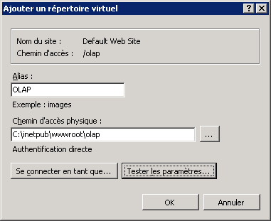 Capture d'écran de la boîte de dialogue Ajouter un répertoire virtuel