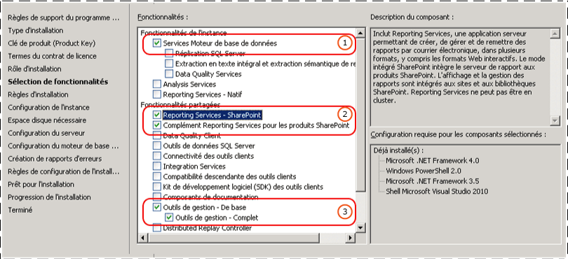 Sélection de fonctionnalités SSRS pour le mode SharePoint