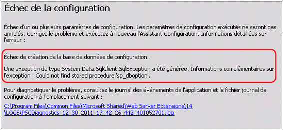 Erreur dans l'Assistant Configuration de batterie de serveurs