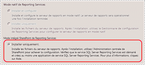 Assistant d'installation de SQL Server - Page de configuration SSRS