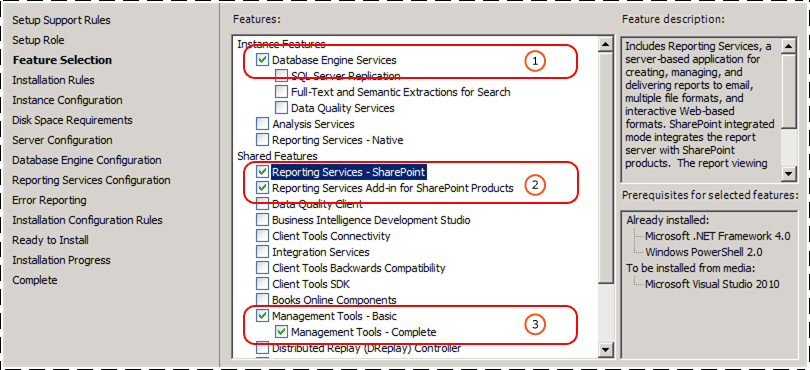 Sélection de fonctionnalités SSRS pour le mode SharePoint