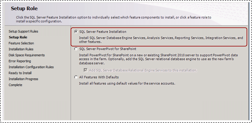 Installation de fonctionnalités SQL Server pour le rôle d'installation