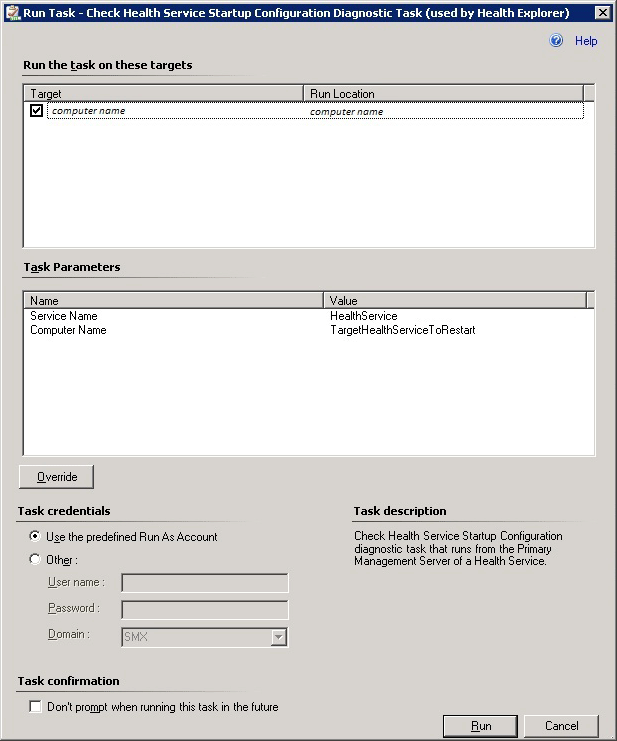 Exemple de boîte de dialogue d'exécution de tâches