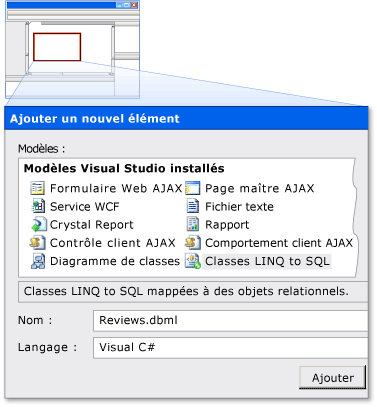 Ajout d'un élément LINQ to SQL nommé Reviews.dbml