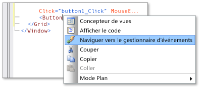 Option Naviguer vers le gestionnaire d'événements