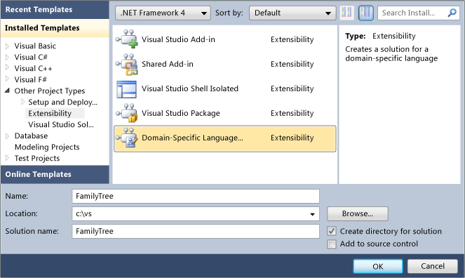 Create DSL dialog