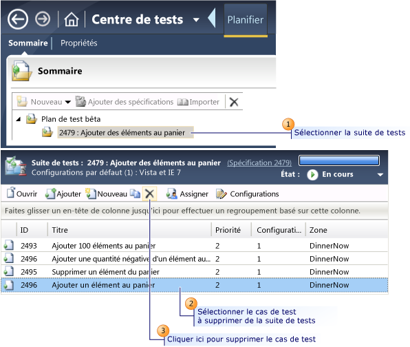 Supprimer un cas de test d'une suite de tests