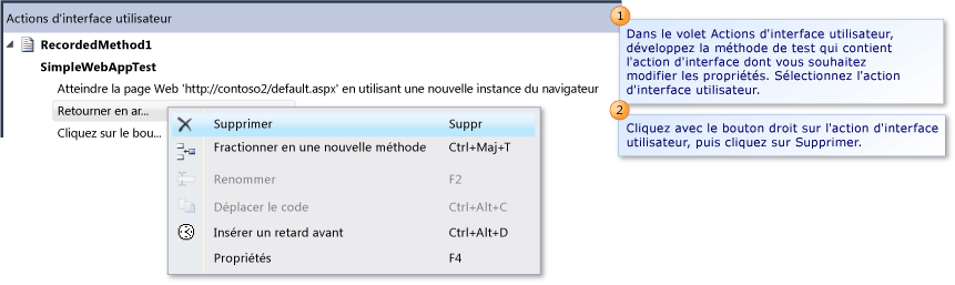 Supprimer une action d'IU