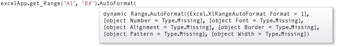 Info express IntelliSense pour la méthode AutoFormat.