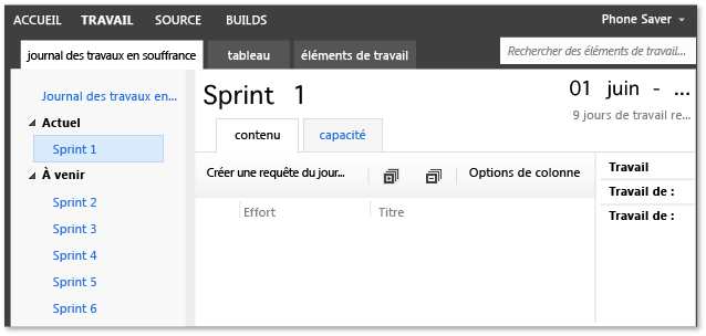 Journal des sprints en souffrance avant l'ajout d'un travail