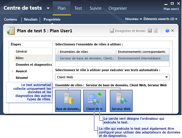 Page Rôle de paramètres de test