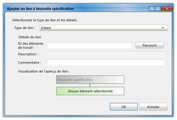 Boîte de dialogue Ajouter un lien à Spécification