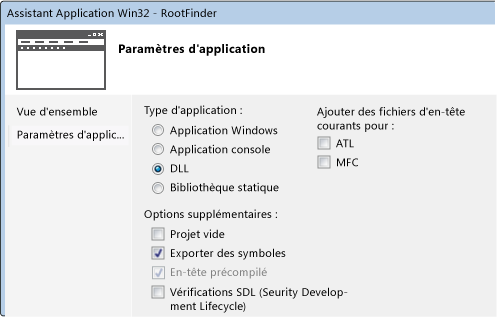 Assistant de projet C++ défini pour les symboles DLL et d'exportation