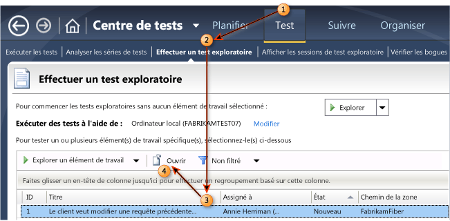 Exploration de Microsoft Test Manager