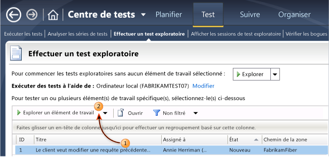 Microsoft Test Manager - démarrer le test exploratoire