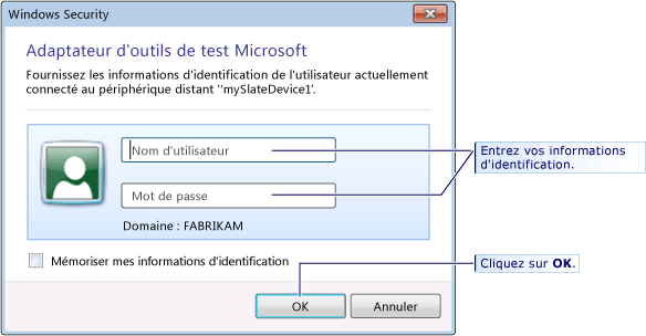 Informations d'identification requises si connexion effectuée sous le nom d'un autre utilisateur