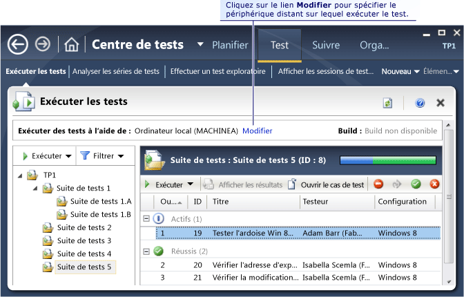 Sélectionner l'emplacement d'exécution du test manuel