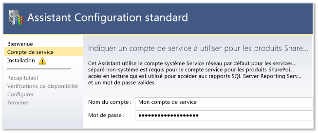 Spécifier un compte et un mot de passe