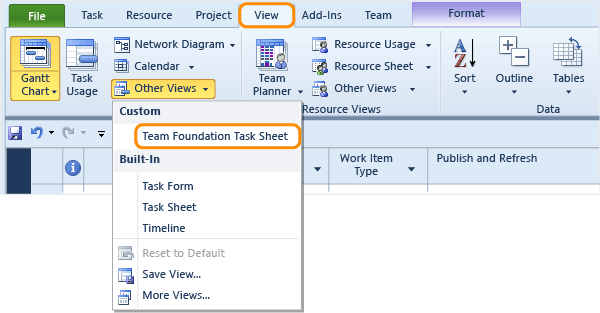 Open Team Foundation Task View in Project