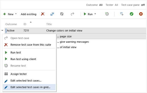 Select the test cases you want to edit in the grid