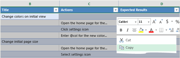 Save copied test cases in grid view