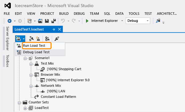 Run a load test from toolbar