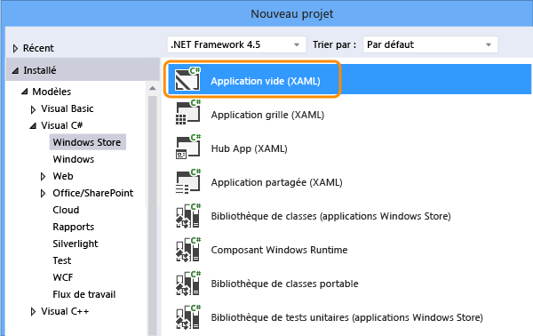 Créer une application Windows Store vide (XAML)