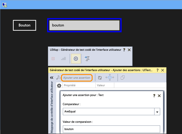 Choisir une zone de test une croix et ajouter une assertion